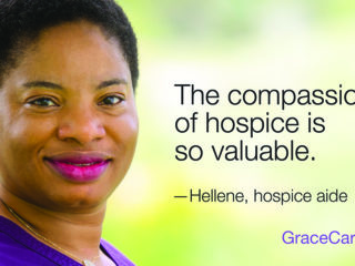 Helene states, "the compassion of hospice is so valuable" photo of Helene smiling with trees in the background