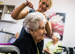 resident getting a hair cut