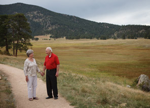 elderly couple on walking path