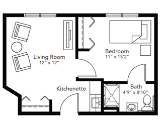 One bedroom floorplan